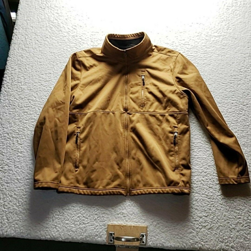 SwissTech Jacket Mens Large Brown Softshell Full Zip Outdoor Windbreaker Pockets